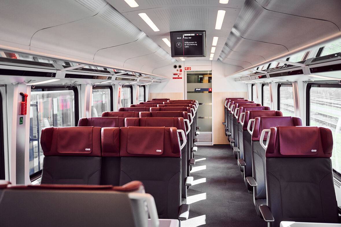 Die neuen Sitze im modernisierten Railjet. Foto: &Ouml;BB/Marek Knopp