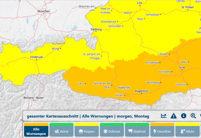 ZAMG-Wetterwarnung: heftige Gewitter in Osttirol 