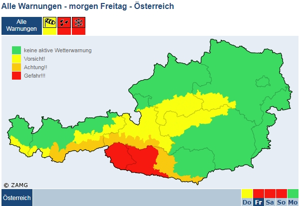 Wetterwarnung f&uuml;r das bevorstehende Wochenende