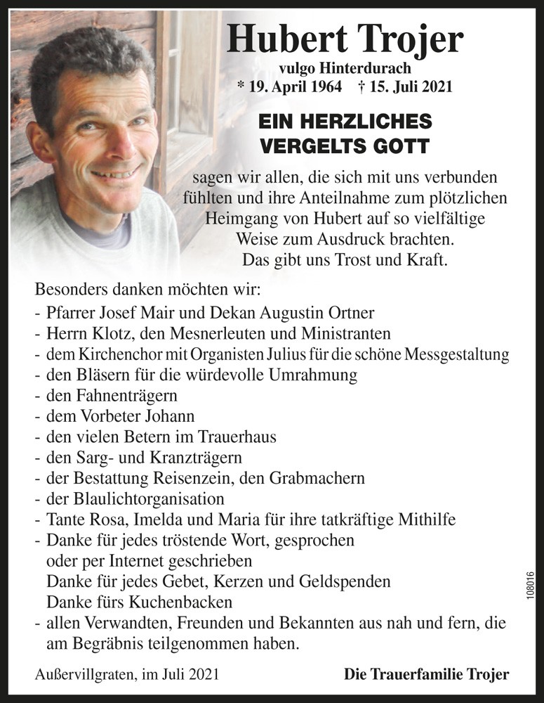 Hubert Trojer, vlg. Hinterdurach