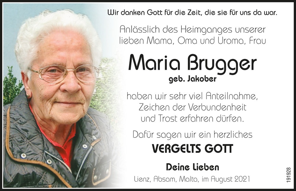 Maria Brugger, geb. Jakober