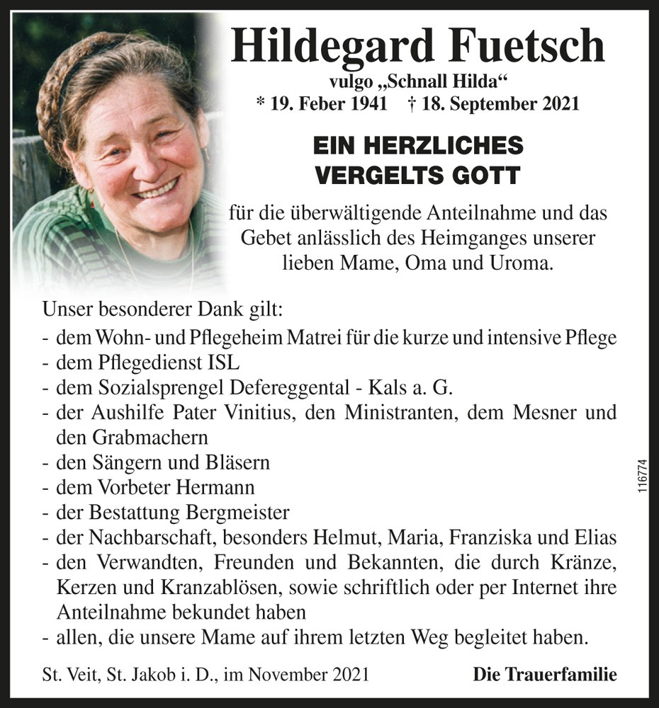 Hildegard Fuetsch, geb. Veiter, "Schnall Hilda"