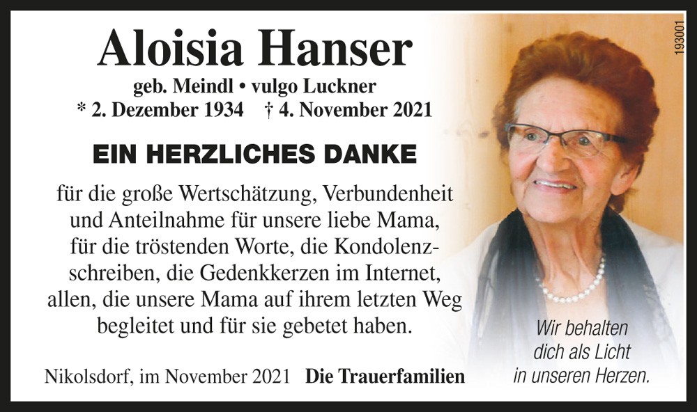 Aloisia Hanser, geb. Meindl