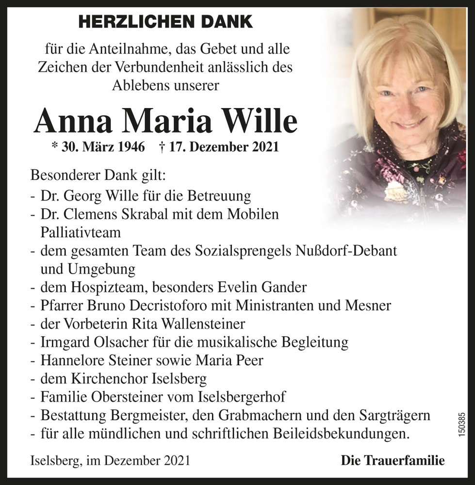 Anna Maria Wille, geb. Kra&szlig;nig