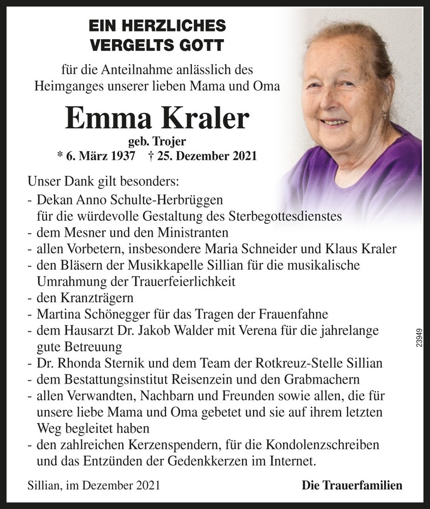 Emma Kraler, geb. Trojer