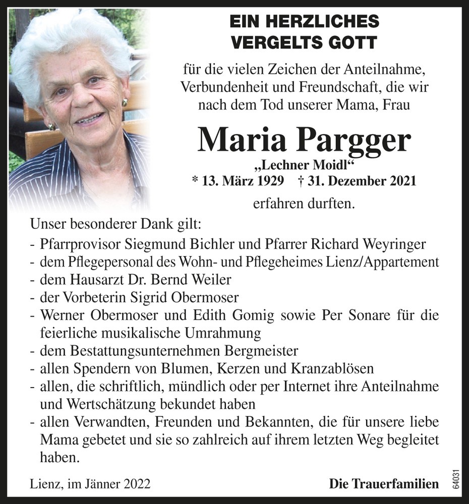 Maria Pargger, "Lechner Moidl"