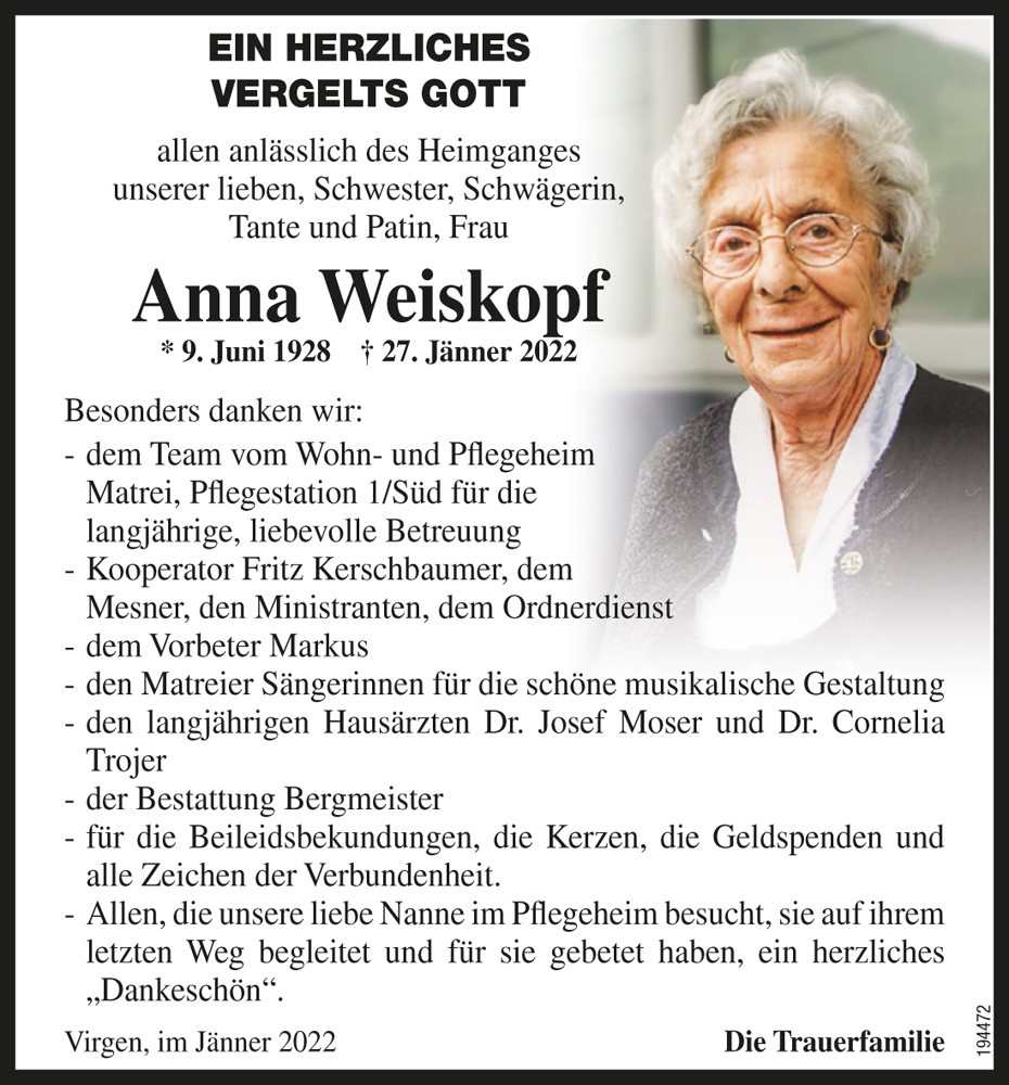 Anna Weiskopf, geb. Stadler, "Motschn Nanne"