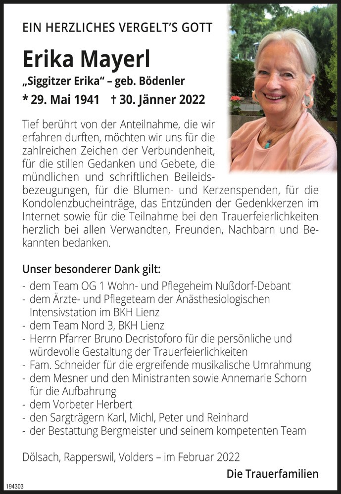 Erika Mayerl, geb. B&ouml;denler, "Siggitzer Erika"