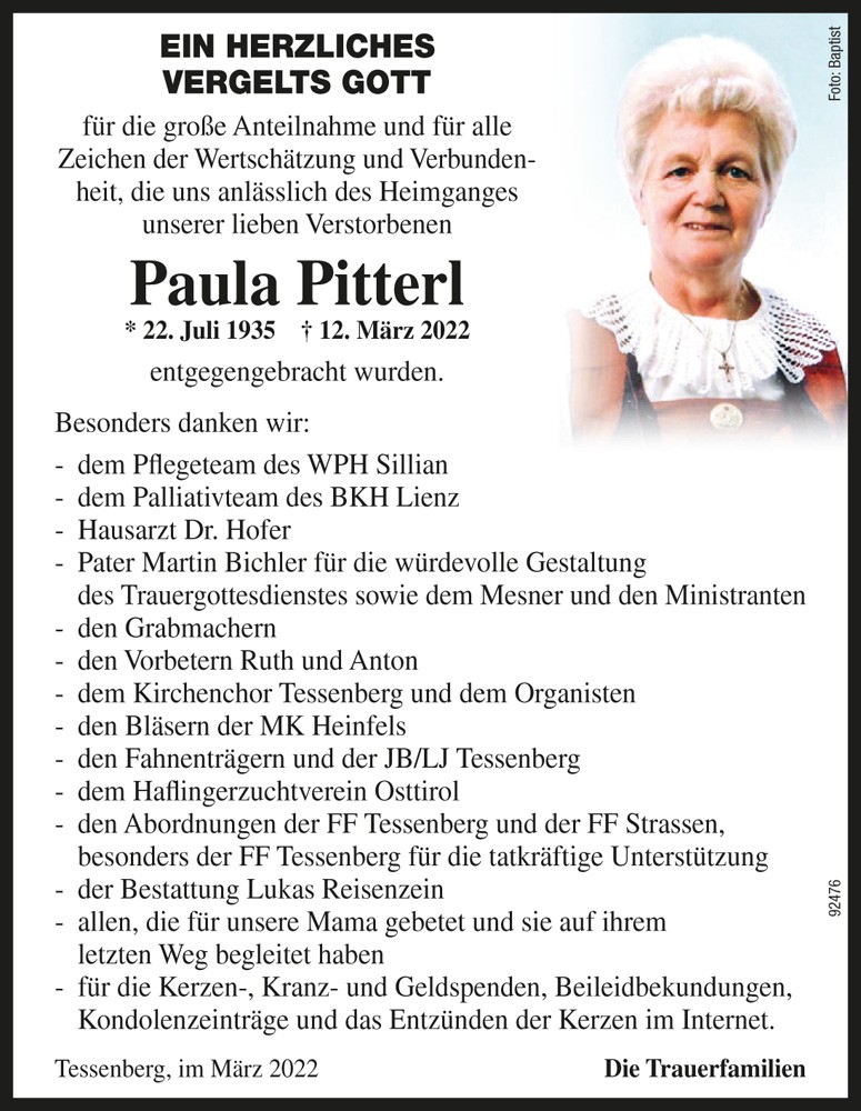 Paula Pitterl, geb. Kofler, &bdquo;Hofer Paula&ldquo;
