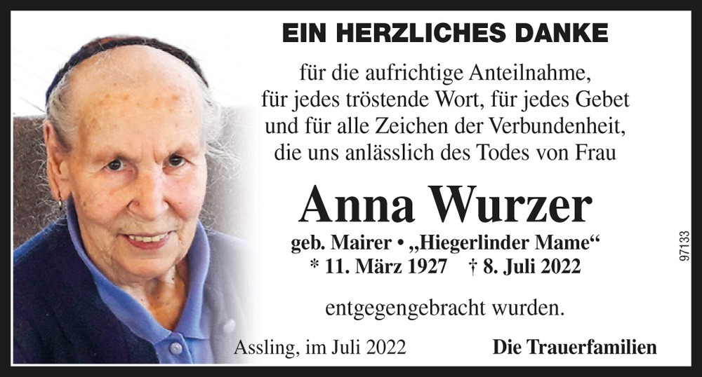 Anna Wurzer, geb. Mairer, &bdquo;Hiegerlinder Mame&ldquo;