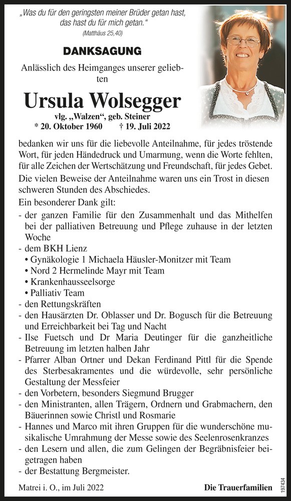 Ursula Wolsegger, vlg. Walzen, geb. Steiner