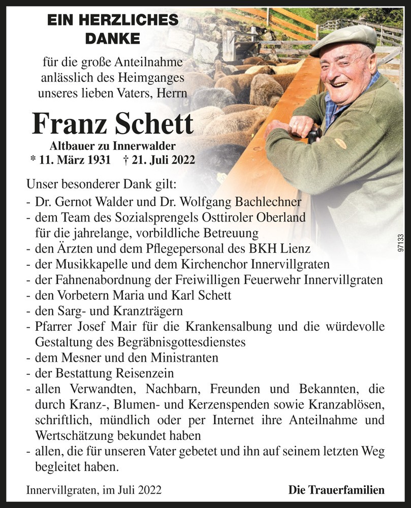 Franz Schett, Altbauer zu Innerwalder