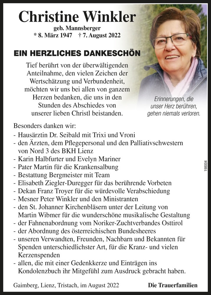 Christine Winkler, geb. Mannsberger
