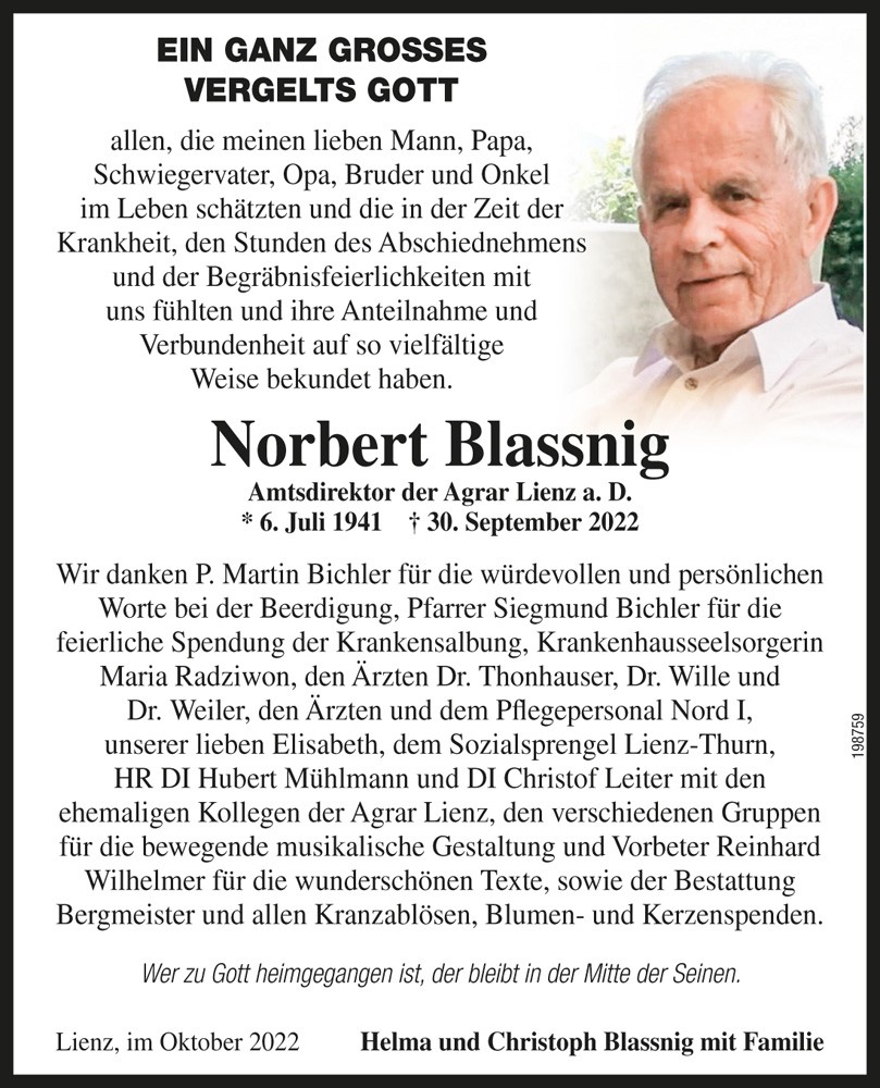 Norbert Blassnig. Amtsdirektor der Agrar Lienz a.D.