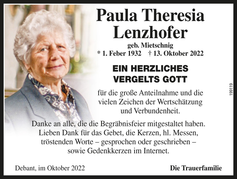 Paula Theresia Lenzhofer, geb. Mietschnig