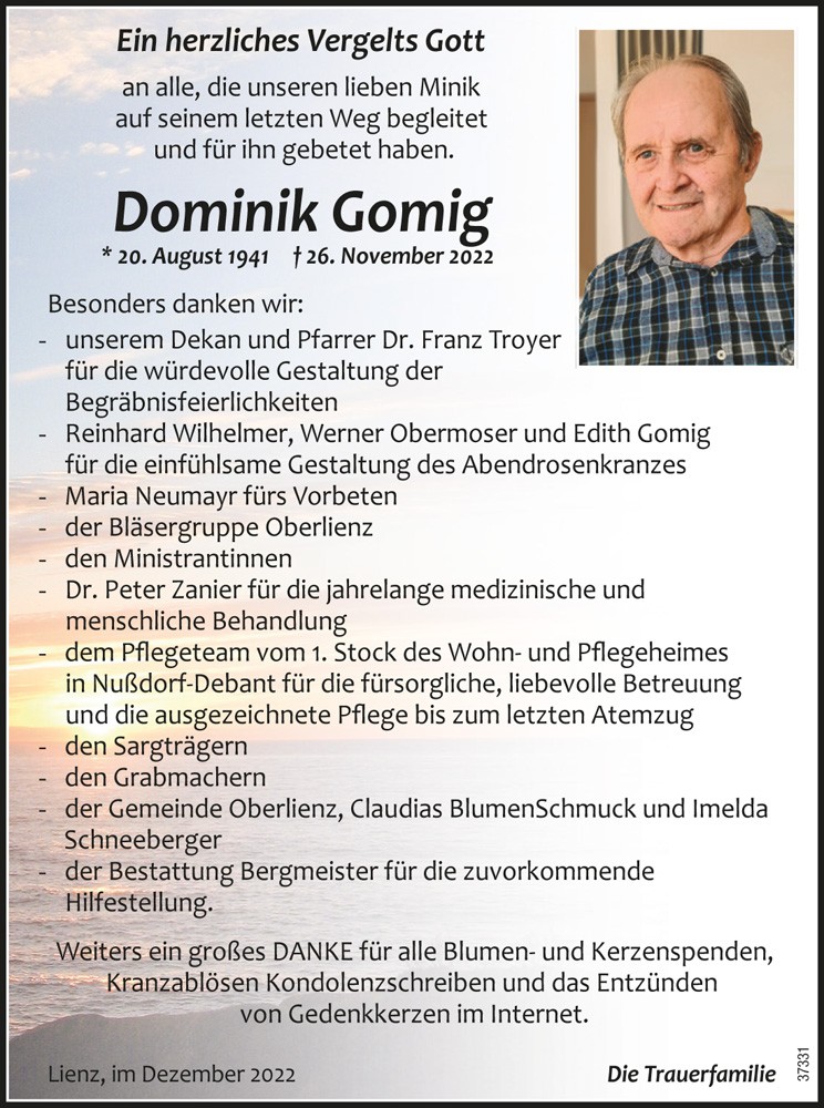 Dominik Gomig, Postangestellter i.R.