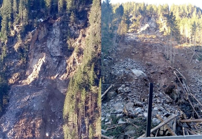 St. Veit und St. Jakob durch Felssturz abgeschnitten