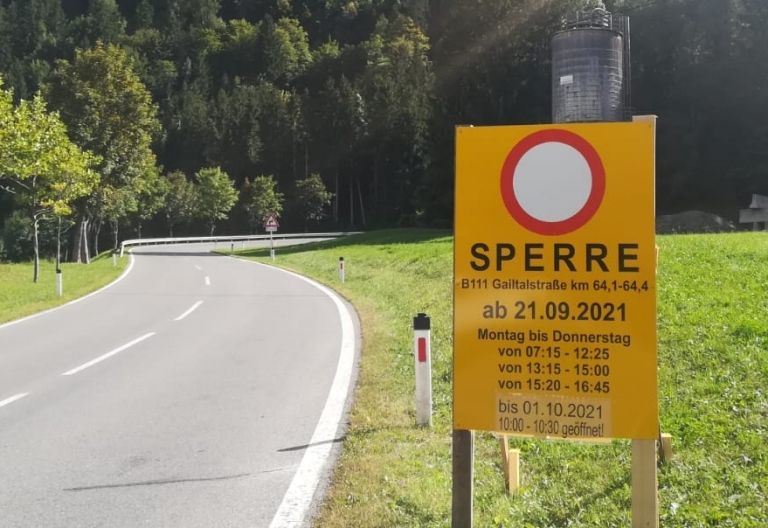 Sperre der B111 im Lesachtal ab dem 21. September